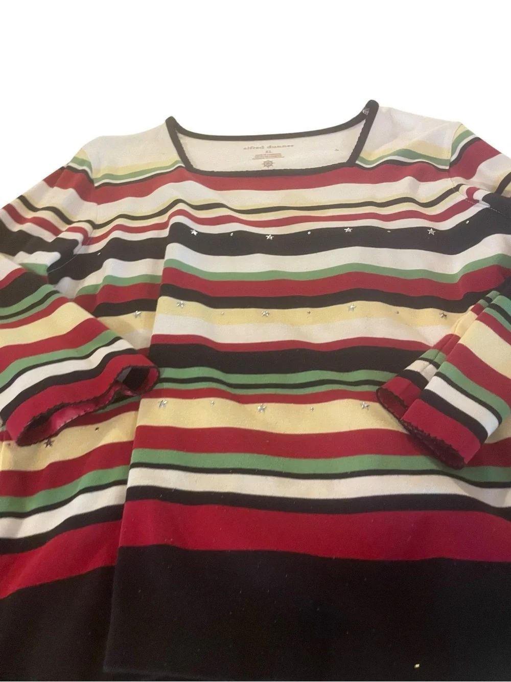 Alfred Dunner Multicolor Striped Knit Top - Red, Green, Yellow, Black, White